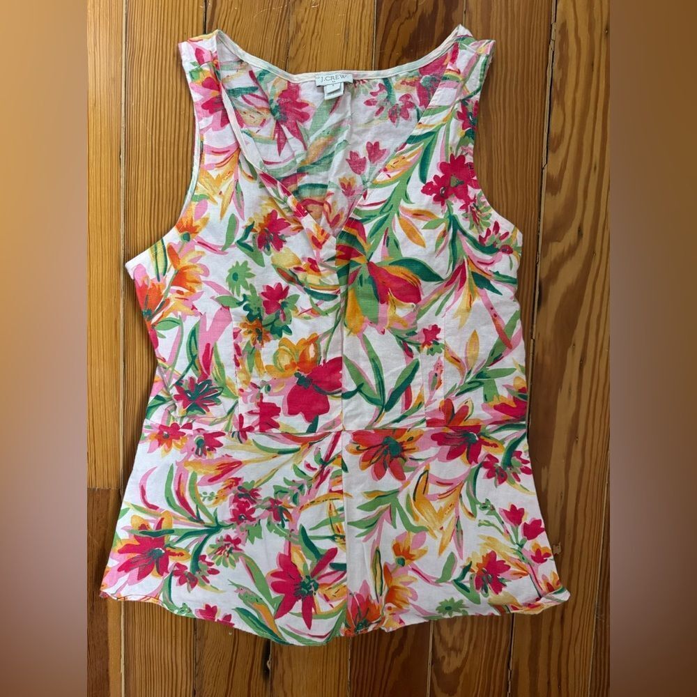 J Crew Floral Linen Blend Top